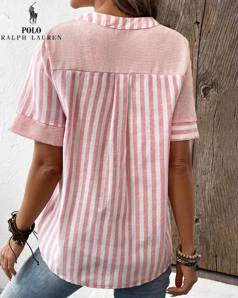 Camisa Ralph Lauren de algodón y lino con rayas asimétricas y escote en V (Liquidación Limitada)