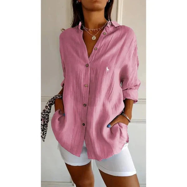 Camisa clásica de mujer RL con cuello suave y botones