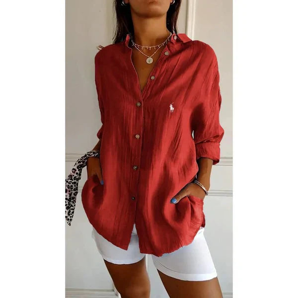 Camisa clásica de mujer RL con cuello suave y botones
