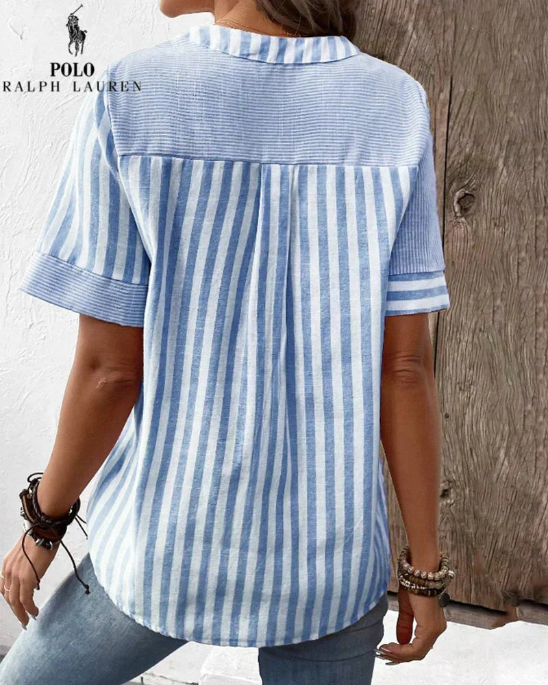 Camisa Ralph Lauren de algodón y lino con rayas asimétricas y escote en V (Liquidación Limitada)